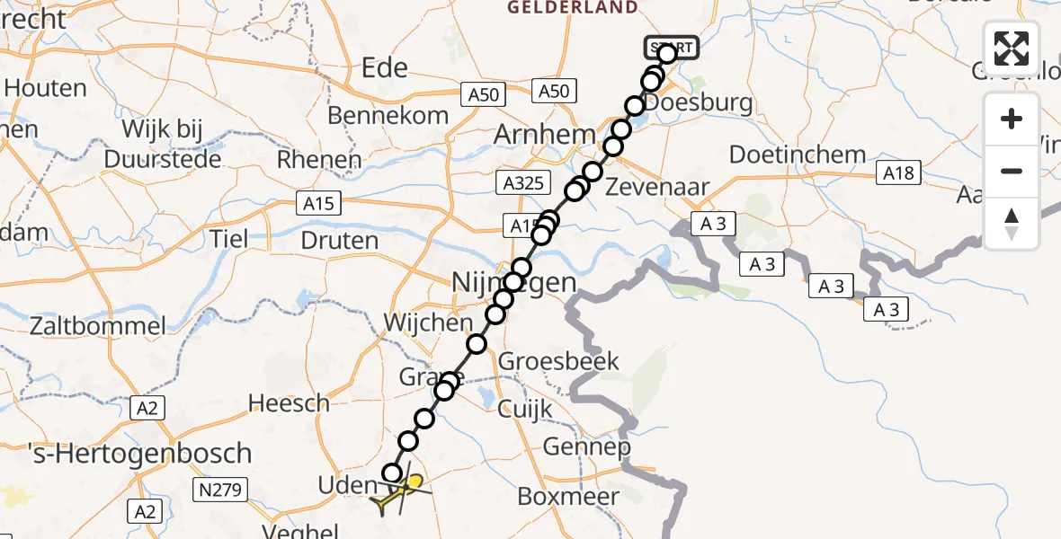 Routekaart van de vlucht: Lifeliner 3 naar Vliegbasis Volkel