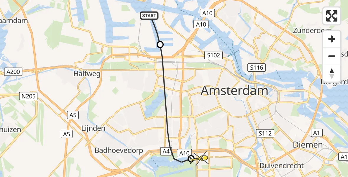 Routekaart van de vlucht: Lifeliner 1 naar VU Medisch Centrum Amsterdam