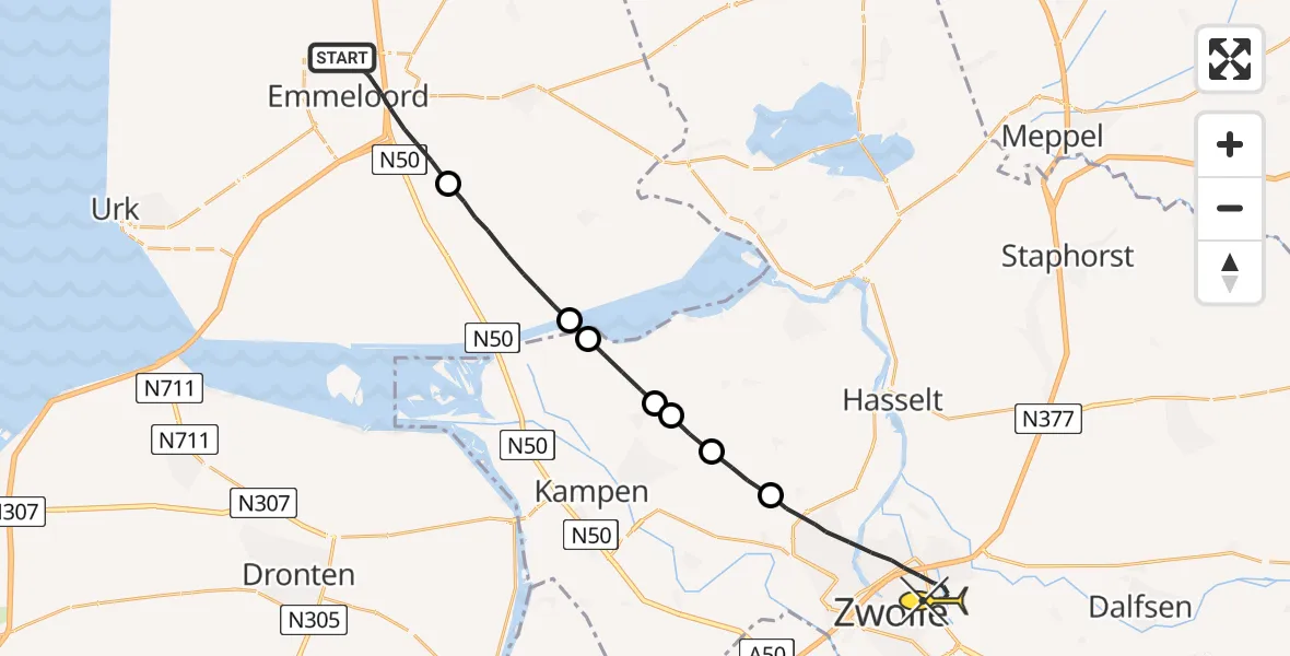 Routekaart van de vlucht: Lifeliner 4 naar Zwolle