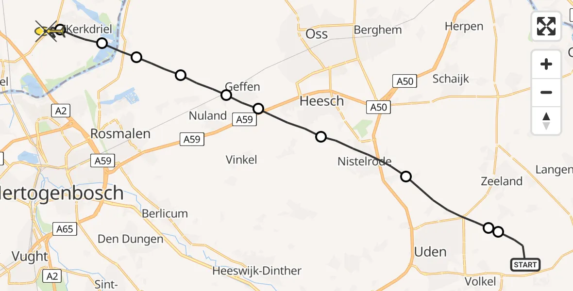 Routekaart van de vlucht: Lifeliner 3 naar Velddriel