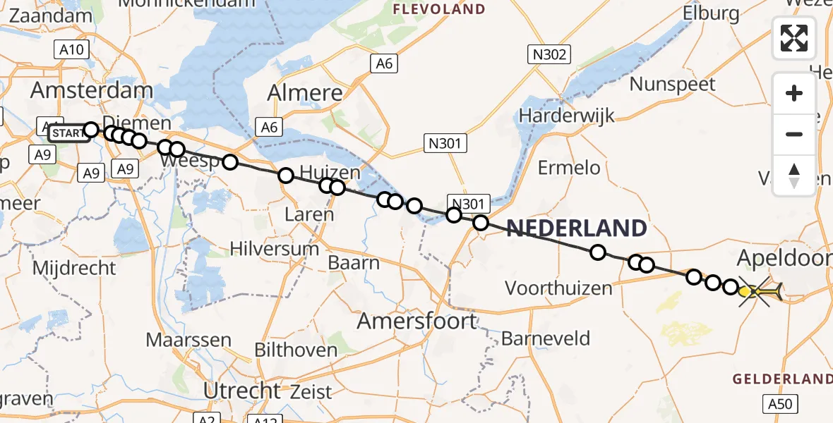 Routekaart van de vlucht: Lifeliner 1 naar Ugchelen