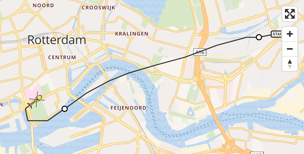 Routekaart van de vlucht: Lifeliner 2 naar Erasmus MC