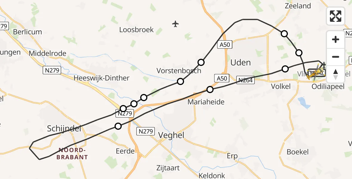 Vluchtroute Traumahelikopter Vliegbasis Volkel - Vliegbasis Volkel, 23 juli 2022, 12:50
