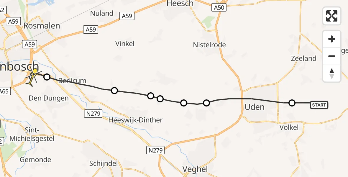 Routekaart van de vlucht: Lifeliner 3 naar 's-Hertogenbosch