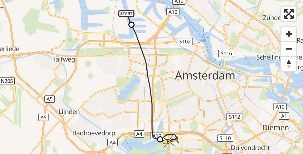 Routekaart van de vlucht: Lifeliner 1 naar VU Medisch Centrum Amsterdam