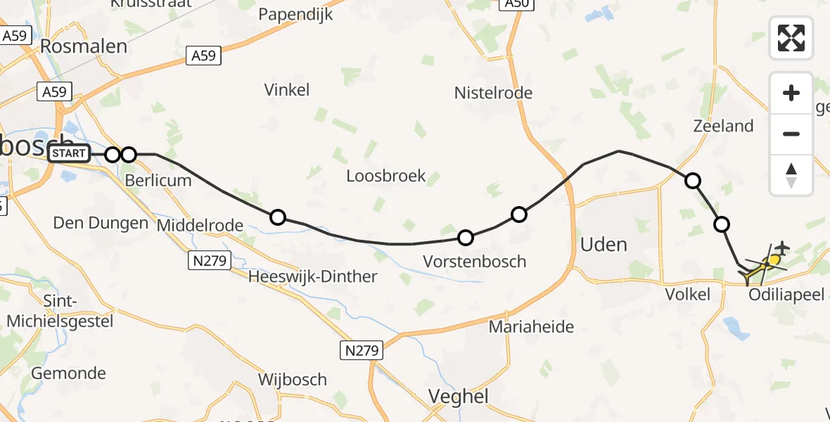 Routekaart van de vlucht: Lifeliner 3 naar Vliegbasis Volkel