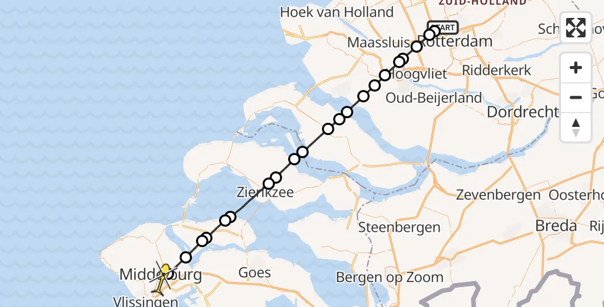 Routekaart van de vlucht: Lifeliner 2 naar Middelburg