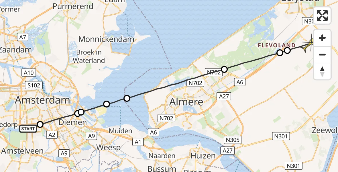 Routekaart van de vlucht: Lifeliner 1 naar Lelystad