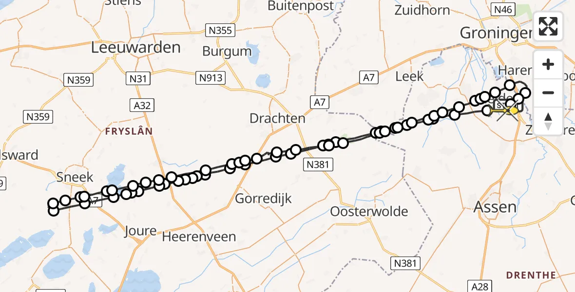 Routekaart van de vlucht: Lifeliner 4 naar Groningen Airport Eelde