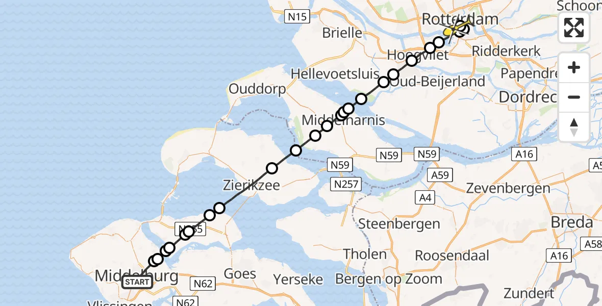 Routekaart van de vlucht: Lifeliner 2 naar Erasmus MC