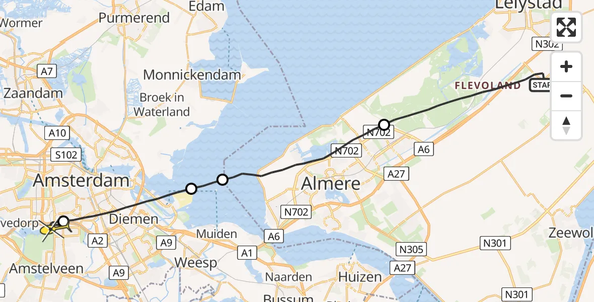 Routekaart van de vlucht: Lifeliner 1 naar VU Medisch Centrum Amsterdam