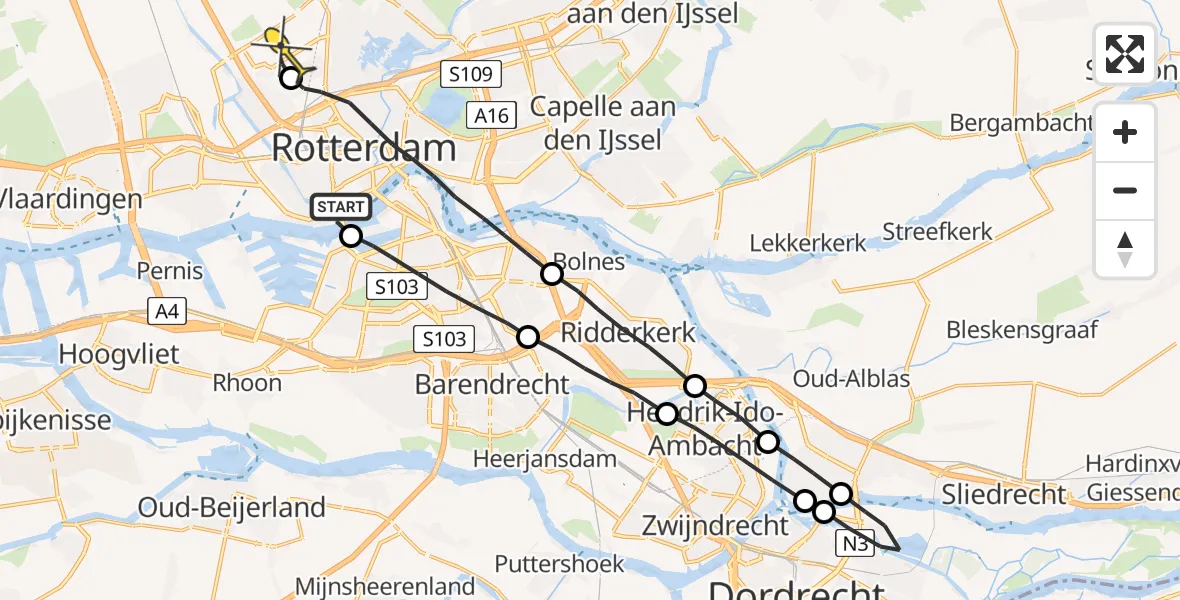 Routekaart van de vlucht: Lifeliner 2 naar Rotterdam The Hague Airport