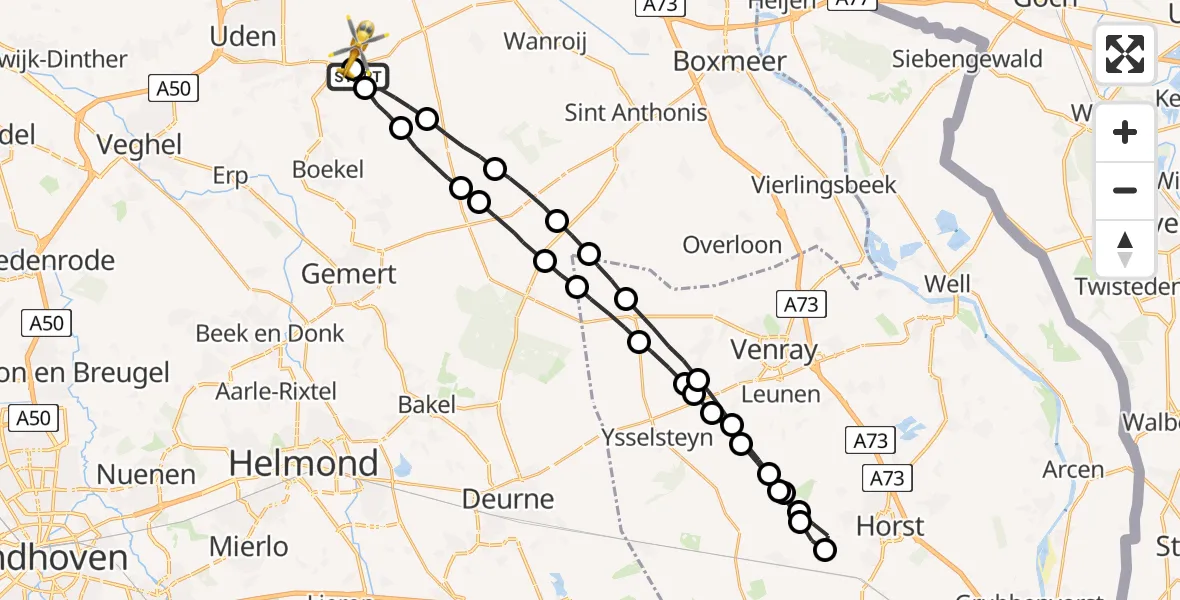 Vluchtroute Traumahelikopter Vliegbasis Volkel - Vliegbasis Volkel, 23 juli 2022, 16:44
