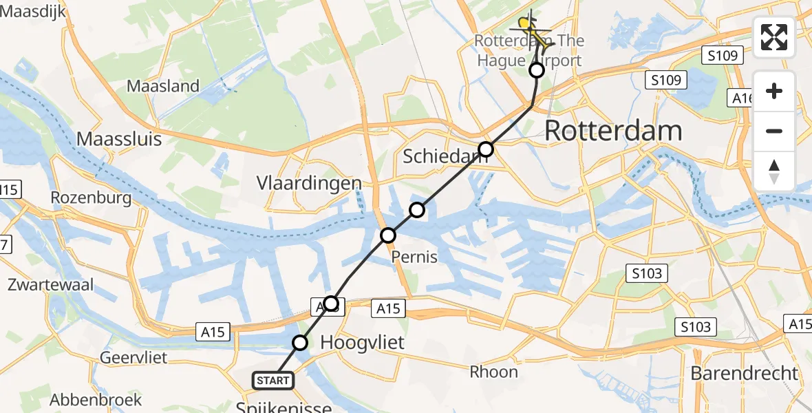 Routekaart van de vlucht: Lifeliner 2 naar Rotterdam The Hague Airport