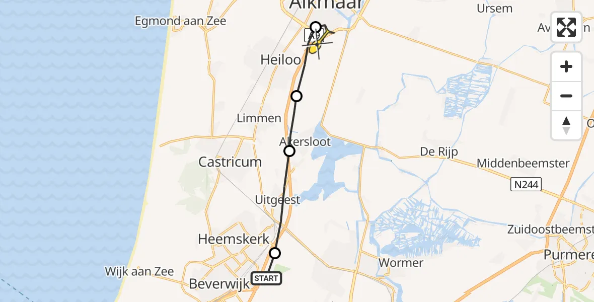 Routekaart van de vlucht: Lifeliner 1 naar Alkmaar