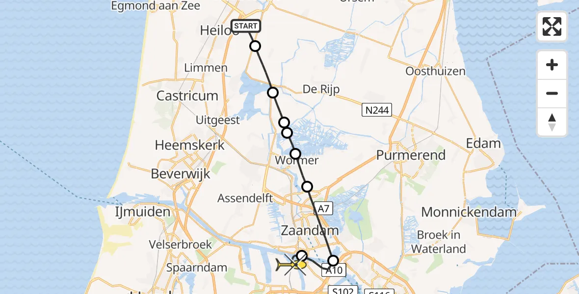 Routekaart van de vlucht: Lifeliner 1 naar Amsterdam Heliport