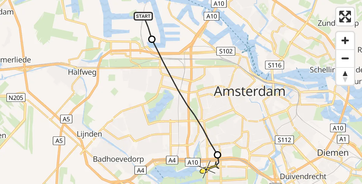 Routekaart van de vlucht: Lifeliner 1 naar VU Medisch Centrum Amsterdam