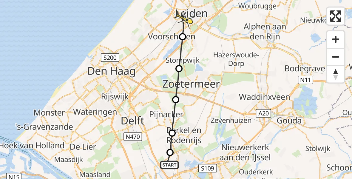 Routekaart van de vlucht: Lifeliner 2 naar Leiden