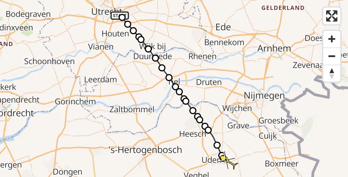 Routekaart van de vlucht: Lifeliner 3 naar Vliegbasis Volkel