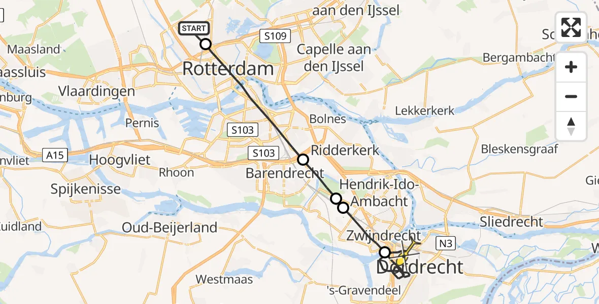 Routekaart van de vlucht: Lifeliner 2 naar Dordrecht