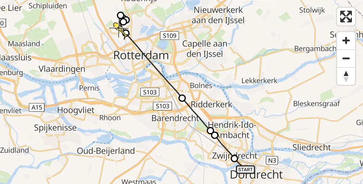 Routekaart van de vlucht: Lifeliner 2 naar Rotterdam The Hague Airport