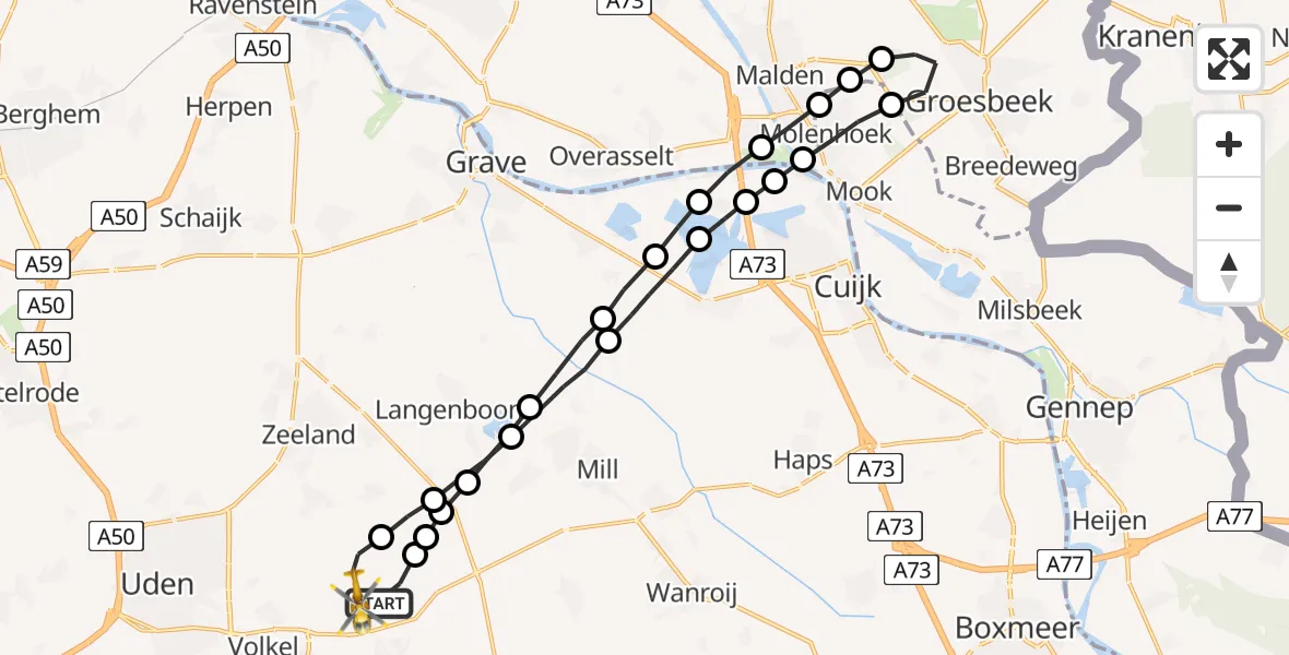 Vluchtroute Traumahelikopter Vliegbasis Volkel - Vliegbasis Volkel, 24 juli 2022, 00:57