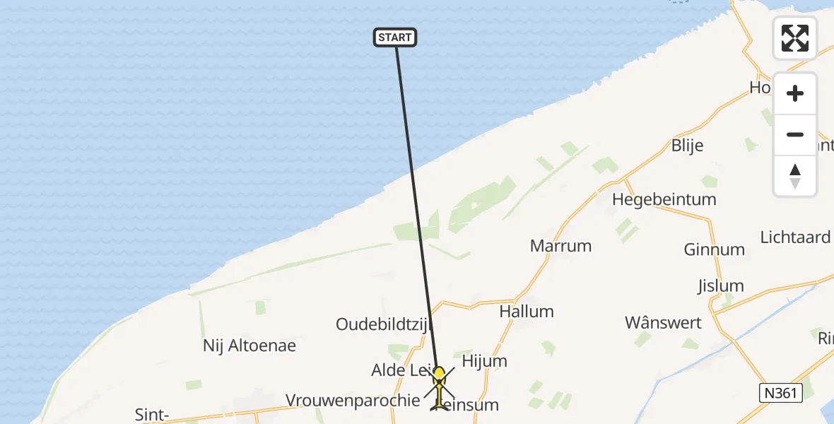 Routekaart van de vlucht: Ambulancehelikopter naar Feinsum