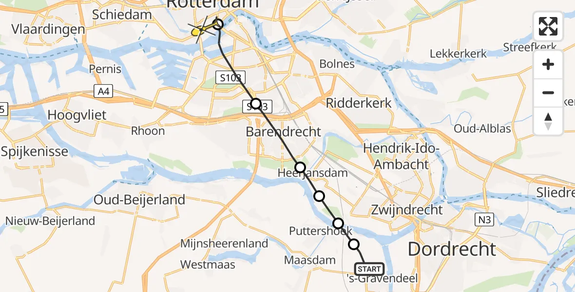 Routekaart van de vlucht: Lifeliner 2 naar Erasmus MC