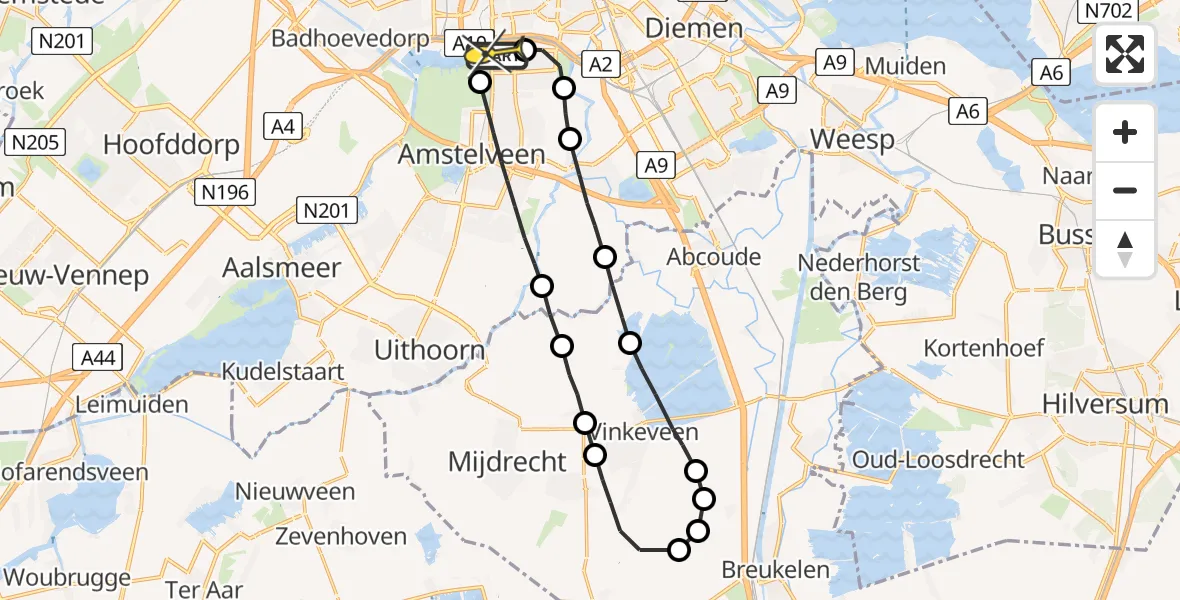 Routekaart van de vlucht: Lifeliner 1 naar VU Medisch Centrum Amsterdam