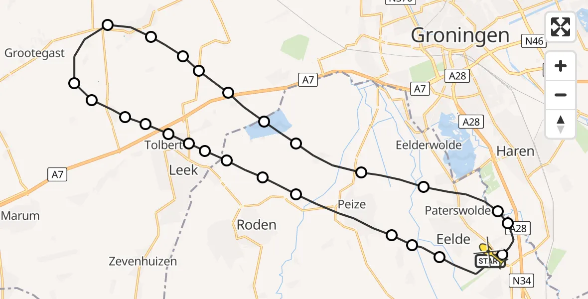 Routekaart van de vlucht: Lifeliner 4 naar Groningen Airport Eelde