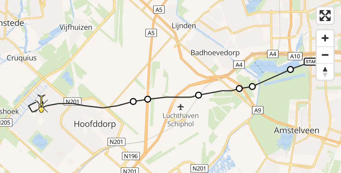 Routekaart van de vlucht: Lifeliner 1 naar Hoofddorp