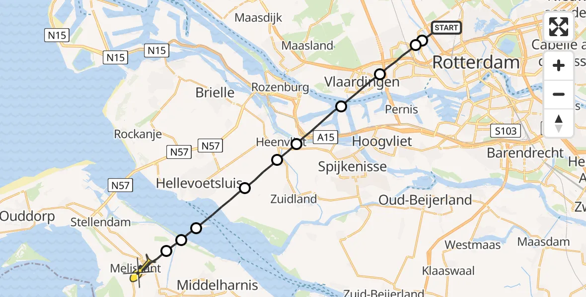 Routekaart van de vlucht: Lifeliner 2 naar Melissant