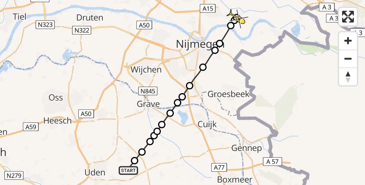 Routekaart van de vlucht: Lifeliner 3 naar Gendt