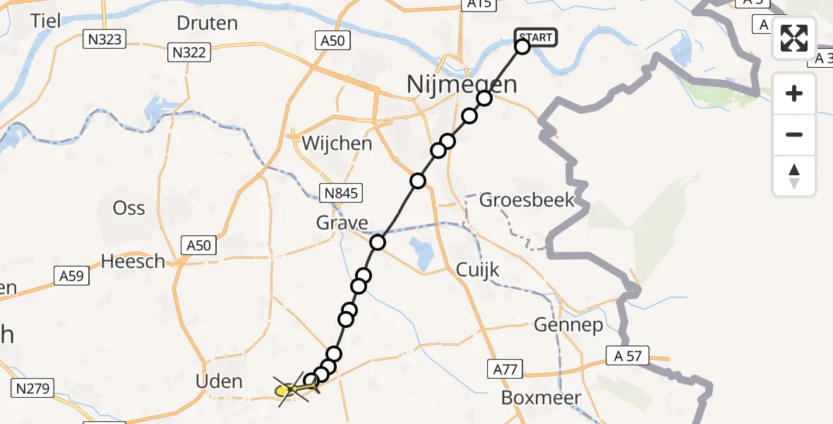 Routekaart van de vlucht: Lifeliner 3 naar Vliegbasis Volkel