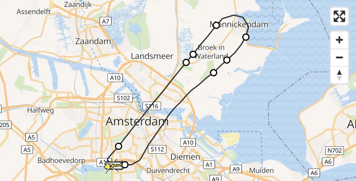 Routekaart van de vlucht: Lifeliner 1 naar VU Medisch Centrum Amsterdam