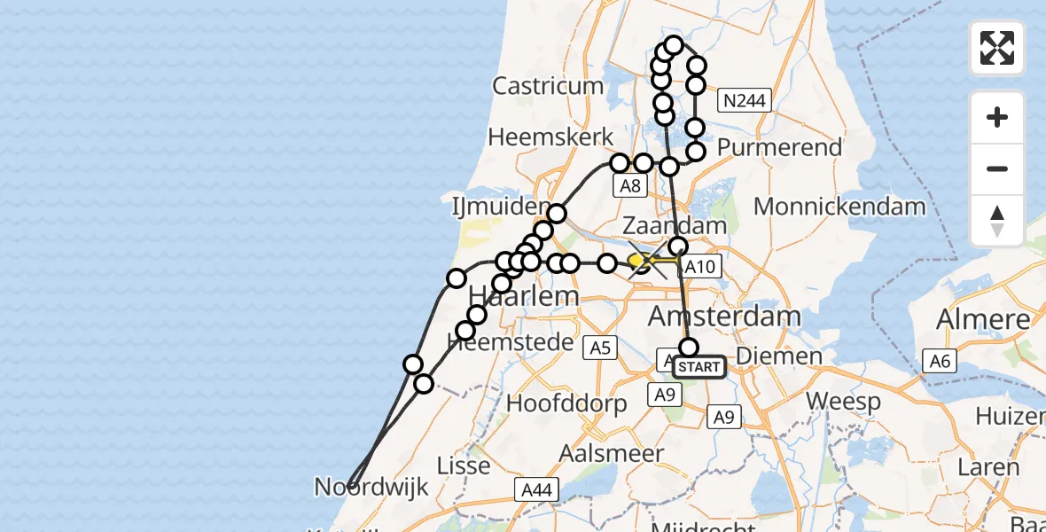 Routekaart van de vlucht: Lifeliner 1 naar Amsterdam Heliport