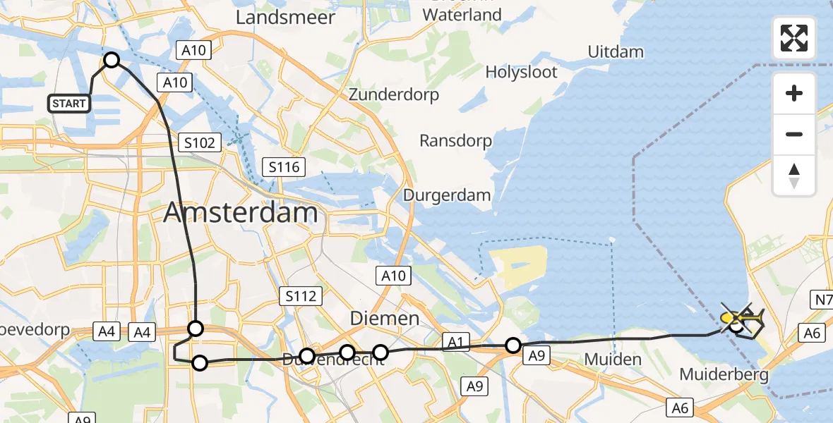 Routekaart van de vlucht: Lifeliner 1 naar Almere