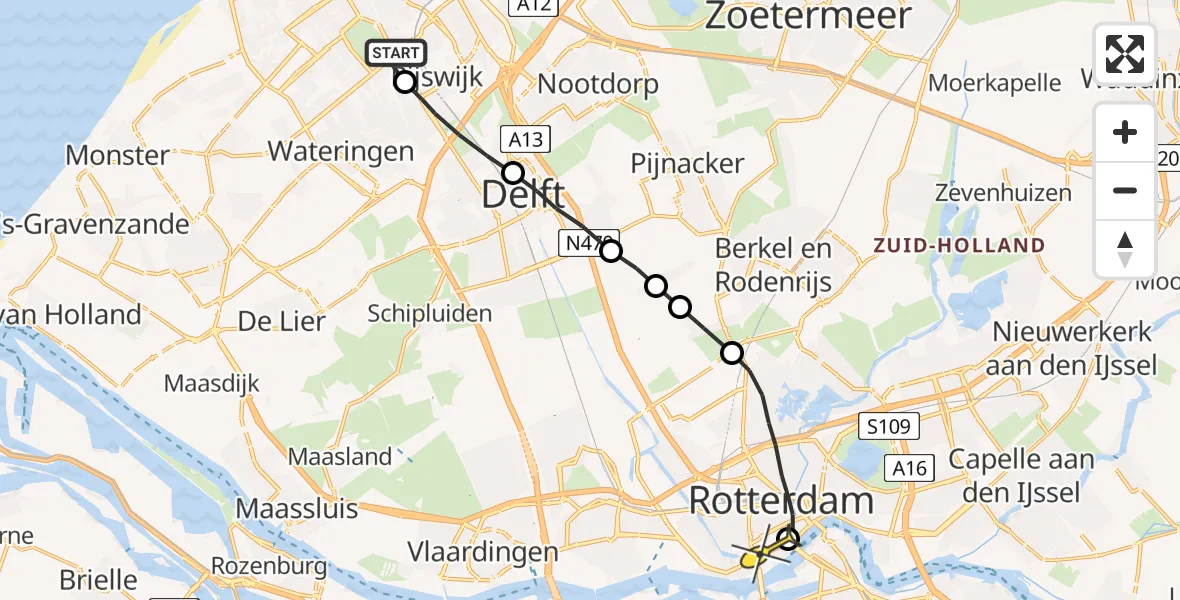 Routekaart van de vlucht: Lifeliner 2 naar Erasmus MC