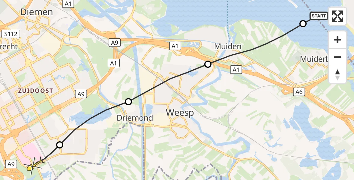 Routekaart van de vlucht: Lifeliner 1 naar Academisch Medisch Centrum (AMC)