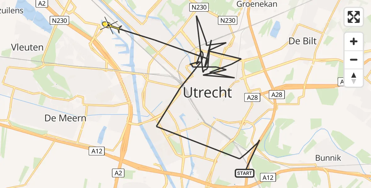 Routekaart van de vlucht: Politieheli naar Utrecht