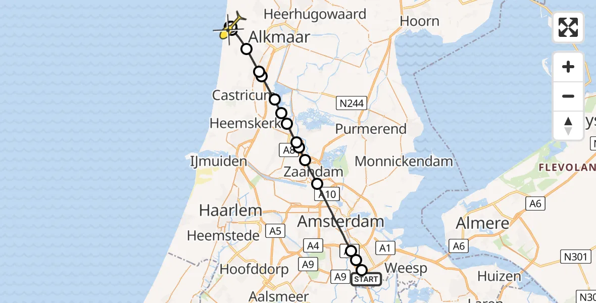 Routekaart van de vlucht: Lifeliner 1 naar Bergen