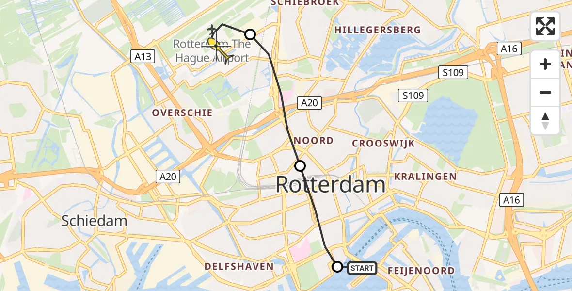 Routekaart van de vlucht: Lifeliner 2 naar Rotterdam The Hague Airport