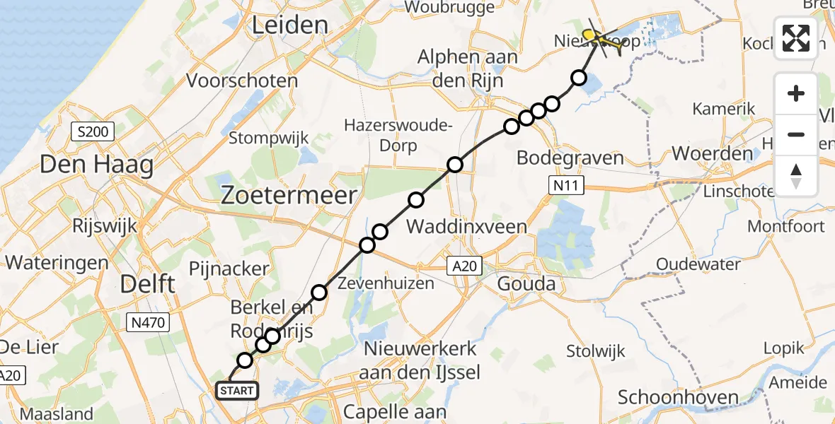 Routekaart van de vlucht: Lifeliner 2 naar Nieuwkoop