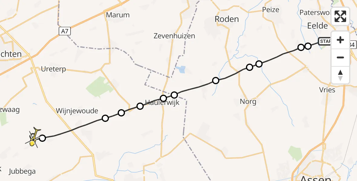 Routekaart van de vlucht: Lifeliner 4 naar Hemrik