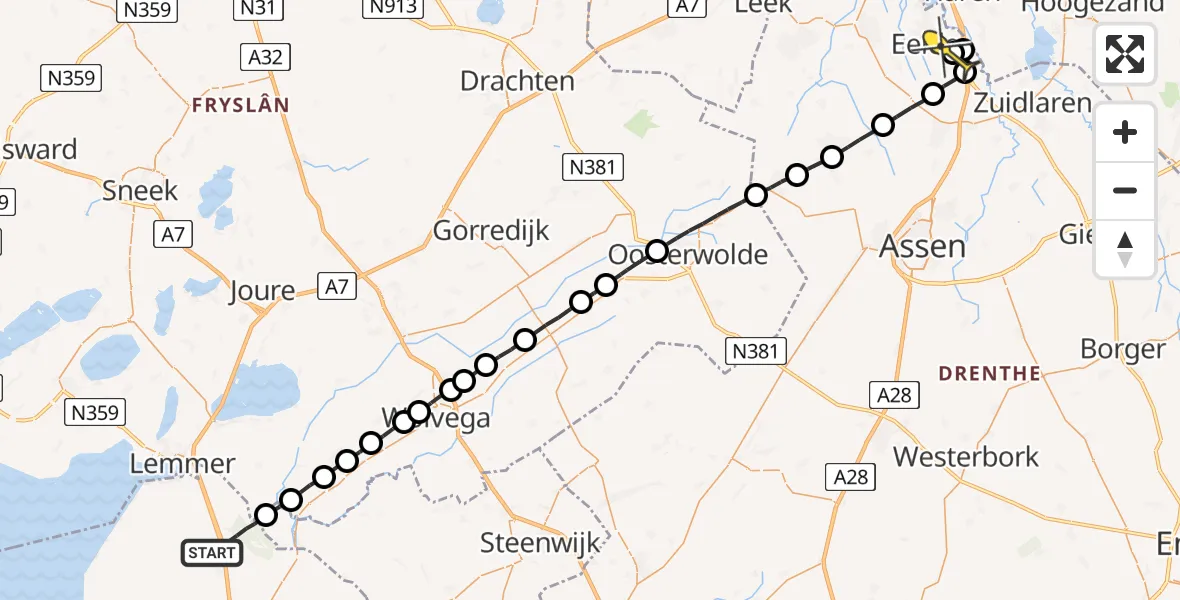 Routekaart van de vlucht: Lifeliner 4 naar Groningen Airport Eelde