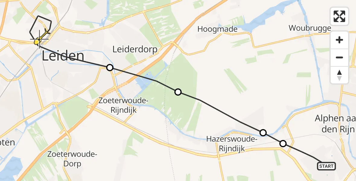 Routekaart van de vlucht: Lifeliner 1 naar Leiden