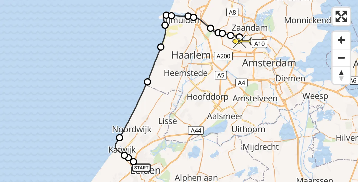 Routekaart van de vlucht: Lifeliner 1 naar Amsterdam Heliport