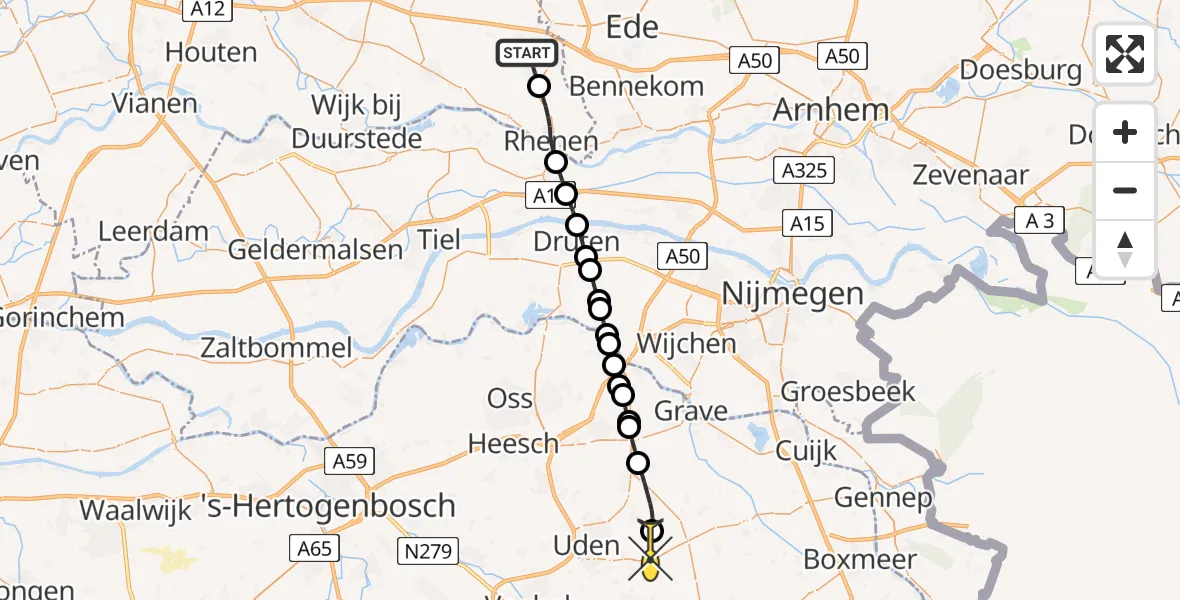 Routekaart van de vlucht: Lifeliner 3 naar Vliegbasis Volkel