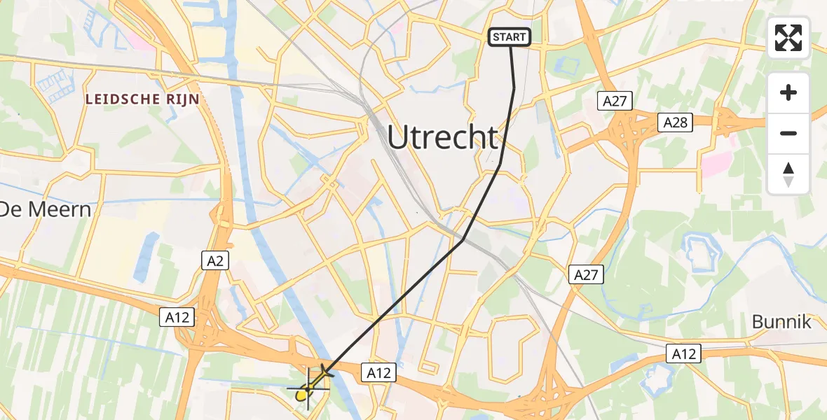 Routekaart van de vlucht: Politieheli naar Nieuwegein