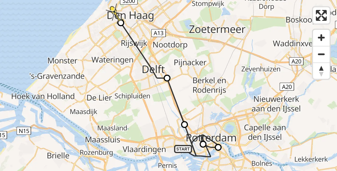 Vluchtroute Politiehelikopter van Rotterdam naar Den Haag